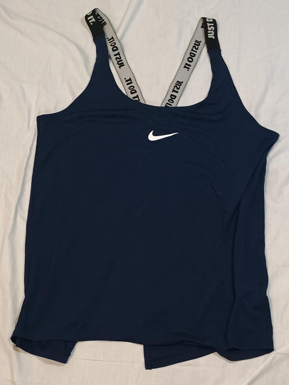 Nike/Dri Fit Tank Top/Womens M/Navy Blue Just Do It Open Back Athletic Swoosh Gy
